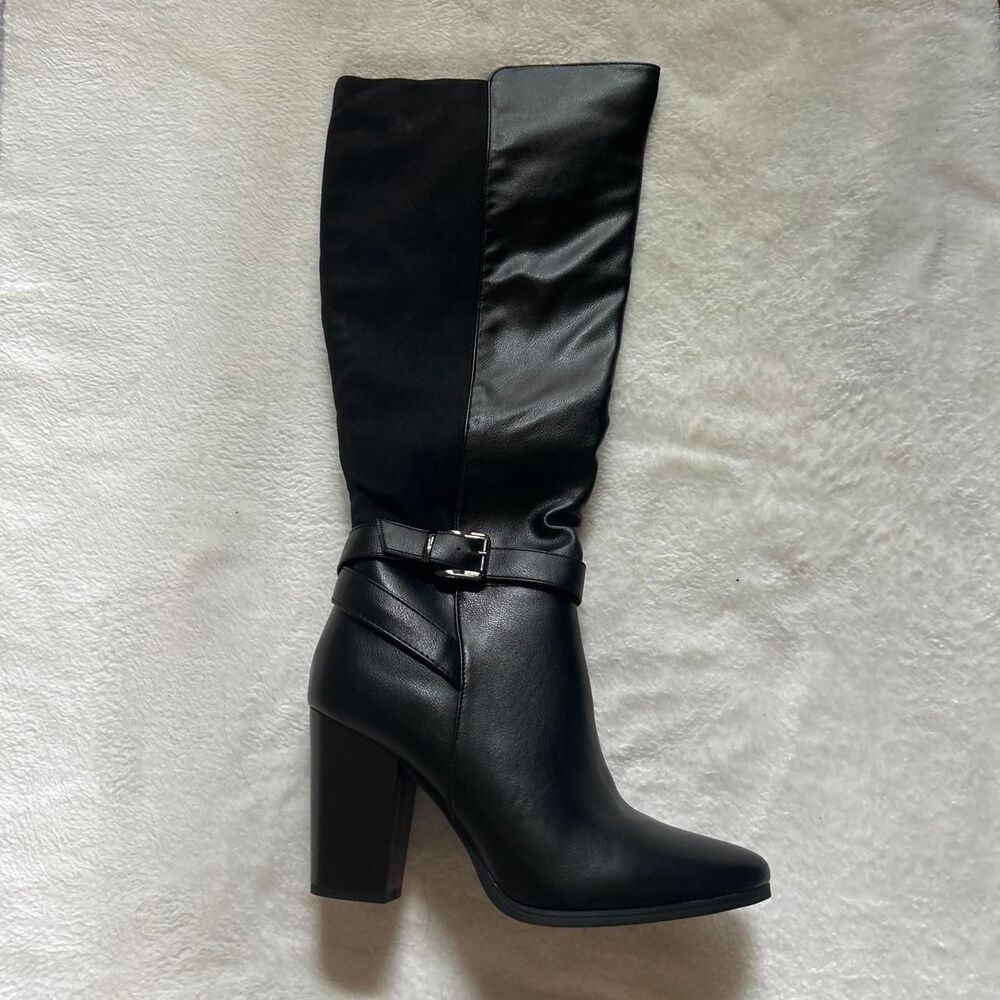 Katliu Black knee high boots with buckle detail women's 8